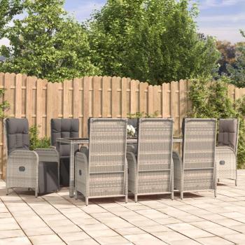 9-Piece Grey Poly Rattan Garden Dining Set with Cushions