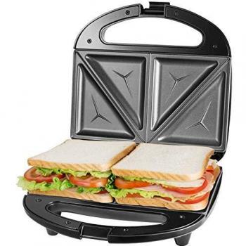 OSTBA Sandwichera Electrica con Capacidad para 2 Sándwiches Tostados de 750W, Toast Acero Inoxidable Antiadherente 2 Sandwiches y 2 Indicadores Luminosos, Libre BPA, Negro con Asas de Cool Touch