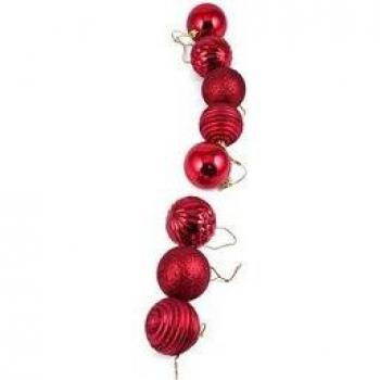 Adorno Navideño: Tubo 8 Bolas Rojas Ø6 cm con 4 Acabados