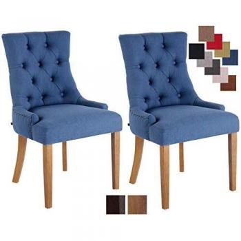 Set de 2 sillas de comedor Aberdeen - Tela con base de madera envejecida, estilo Chesterfield, altura de asiento 50 cm