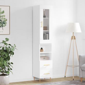 Aparador alto de madera contrachapada blanco brillo 34,5x34x180 cm