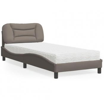 Cama con colchón Tortorora 90x190 cm en tela gris taupe