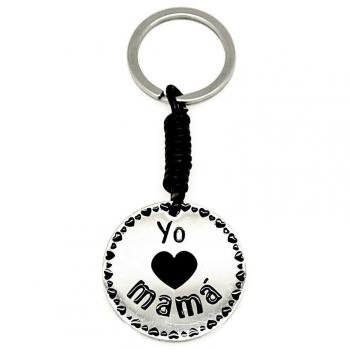 Llavero Inmaculada Romero Acero Inoxidable 316L Mujer 8.5cm YO CORAZÓN MAMÁ Cuero Negro