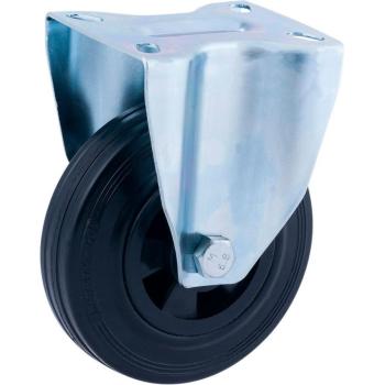 Rueda Fija con Base Metálica, Diámetro 200mm, Modelo AFO, Bandaje de Goma Negra, Medidas 80 x 35mm, Alta Calidad