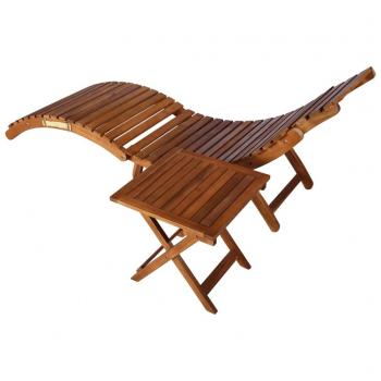 Acacia Wood Garden Sun Lounger with Cushion and Table