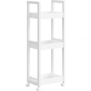 Carrito de baño estrecho de bambú, estantería de almacenaje de 3 niveles con ruedas, ahorro de espacio, color blanco o madera