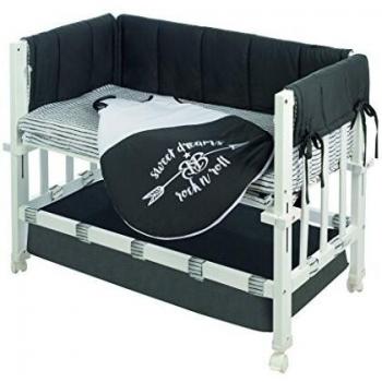 Minicuna robakids 3 en 1 'Rock Star Baby 3', cuna de colecho, minicuna y asiento para niños, madera lacada en blanco, incluye vestiduras y saco de dormir