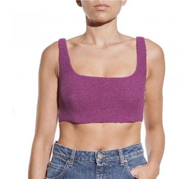 PINKO Bouclé Cotton Sleeveless Fitted Top - Purple, Size: 2XS