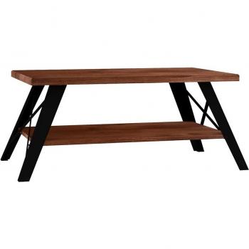 Mesa de centro multifuncional WellHome con 2 niveles, acabado en color nuez, fabricada en madera de pino, dimensiones 98x41,3x50 cm