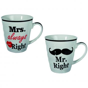 Out of the blue Set de Tazas de Ceramica, Mr Right & Mrs Always Right, Blanco con diseño, Aprox. de 10 x 9 cm, 2