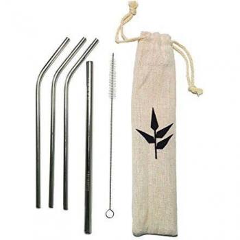 Banbu Set 4 Pajitas de Acero Inoxidable Reutilizables, 1 Limpiador y 1 Funda