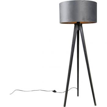 Lámpara de pie trípode negra con pantalla gris 50 cm - Clásica Moderna E27