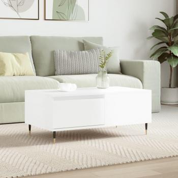Mesa de centro de madera contrachapada blanca brillante 90x50x36,5 cm