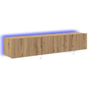 Mueble de TV Mural Moderno con Tiras LED Dinámicas en Acabado de Roble Macizo - 80 x 35 x 31 cm