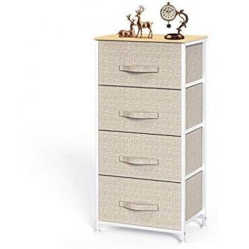 Pipishell Cajonera para Armario, Cómoda Dormitorio 4 Cajones, Cajones de Tela con Parte Superior de Madera, Cajas organizadoras para armarios, Dormitorio, Cuarto de bebé, Pasillo