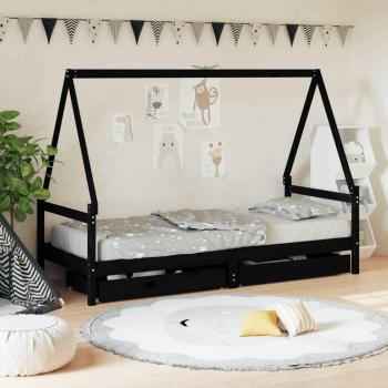 Cama infantil con cajones de madera de pino macizo en color negro 90x200cm