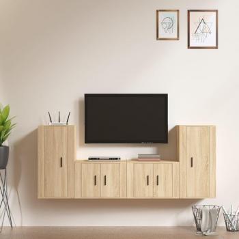 Juego de muebles para TV 4 piezas madera contrachapada roble Sonoma Marrón Multilayer