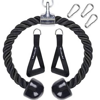 XYZDOUBLE Cuerda Tríceps Negro 90CM Pull Down Cuerda Equipo（Sin Guantes） Gimnasio o Hogar Equipo de Entrenamiento de Fuerza de Brazo Accesorios con Mango de Resistencia