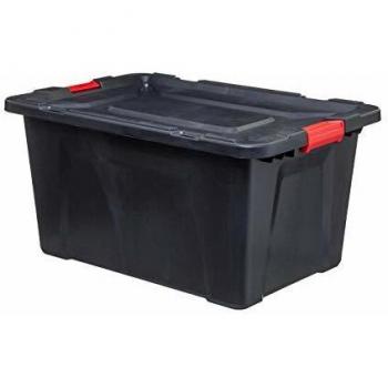 Caja de almacenamiento 100 L - Plástico negro - L.75,5 x P. 51 x H. 38,3 cm - Cierre con doble clip