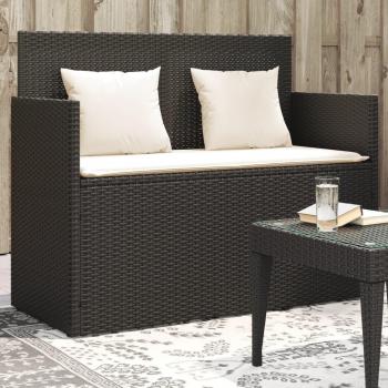 Black Poly Rattan Garden Bench with Cushions