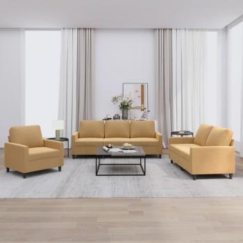 Conjunto de sofás de terciopelo marrón con 3 piezas y almohadas