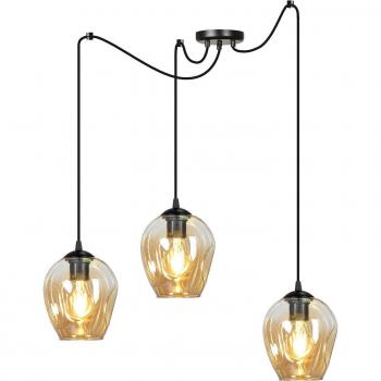 Lámpara colgante Starla de EMIBIG LIGHTING, descentralizada, 3 luces, ámbar, con forma de cúpula de cristal negro y pantallas de cristal ámbar, compatible con bombillas E