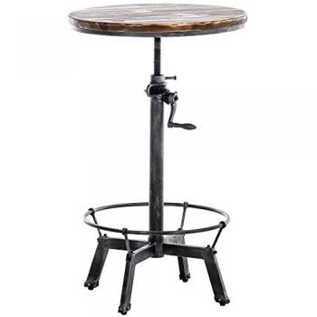 Mesa Alta Malita Industrial Ajustable con Reposapiés de Metal y Tapa de Madera, Color Plateado Antiguo