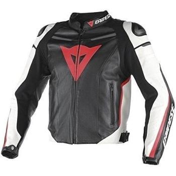 Dainese G. Super Fast Pelle Estivo Chaqueta para Moto, Negro/Blanco/Rojo Fluorescente, 54