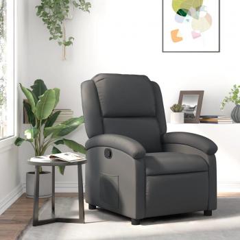 Sillón reclinable de cuero auténtico gris Vidaxl con estructura resistente, tapizado en cuero genuino, mecanismo de reclinación suave, reposabrazos acolchados y base estable