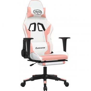 Massage Gaming Chair with Footrest White & Pink Faux Leather