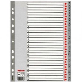 ESSELTE 100108 - Indice para carpetas multitaladro PP DIN A4 con cartulina índice color 1-31 color gris