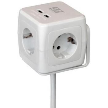 Cubo de Enchufes ORION91 con 4 Tomas Schuko, Cargador Rápido USB (2 Puertos), Cable de 1.4m y Protección Infantil - Base Cube