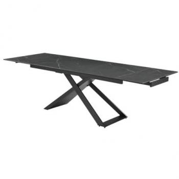 Mesa de Comedor Extensible 6 a 10 Comensales de Cerámica y Metal - Efecto Mármol Negro - XERENA