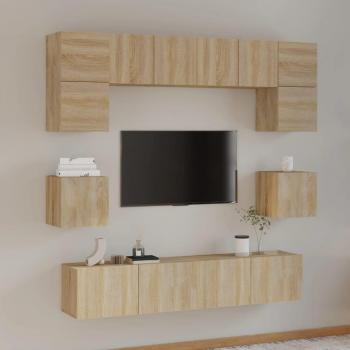 Juego de muebles para TV 8 piezas madera contrachapada roble Sonoma Marrón Multilayer