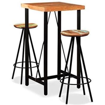 Set de muebles de bar 3 piezas acacia y madera reciclada