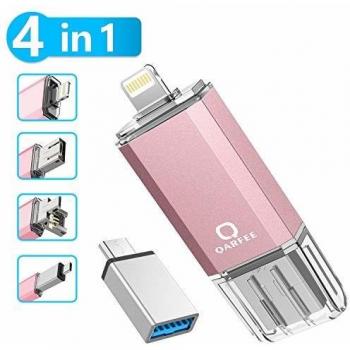 Memoria Flash 4 en 1 de 32 GB Compatible con iPhone y Dispositivos Android Memory Stick Expansión para iPhone Android teléfono Tablet PC y Dispositivos con USB/Micro USB/Type C/iOS L-Port-Pink