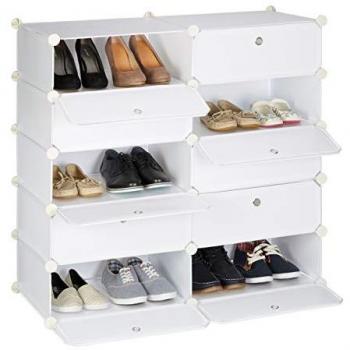 Zapatero Modular Grande con 10 Compartimentos, Plástico Blanco, 90x94x37 cm