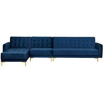 Sofá Esquinero Modular de 5 Plazas con Cama, Terciopelo Azul Marino Acolchado, Lateral Derecho Chaise Longue
