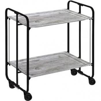 Carrito Auxiliar Plegable Bauhaus con Ruedas y 2 Estantes, Estructura Metálica Color Negro