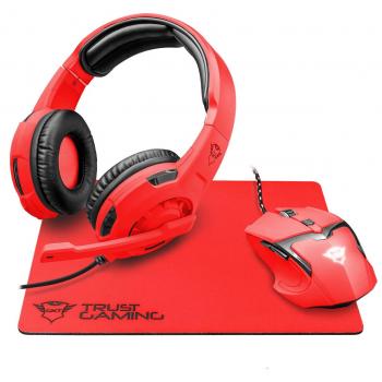 Trust Gaming GXT 790-SR Spectra - Paquete para juegos 3 en 1: auriculares, ratón y alfombrilla, color rojo