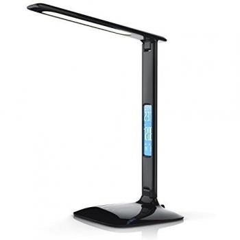 Brandson - Lámpara de escritorio LED de intensidad regulable - protección ocular – luz 3 colores - 5 niveles de luminosidad – calendario y alarma de temperatura - negro