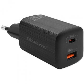 Cargador de Pared Qoltec 50766 Negro con Tecnología de Carga Rápida para Dispositivos Móviles