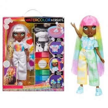 Rainbow High Muñeca Create Fashion Watercolor & Create DIY - Ojos Verdes, Pelo Liso, incluye acuarelas lavables y kit de tinte, con top y zapatos extra para colorear, crear, jugar y repetir - Para