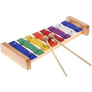 Andoer® Xilófono 8-Note, Glockenspiel Madera de Pino Colorido Placa de Aluminio C Tecla Percusión Toddle Juguetes Musicales para Ninos