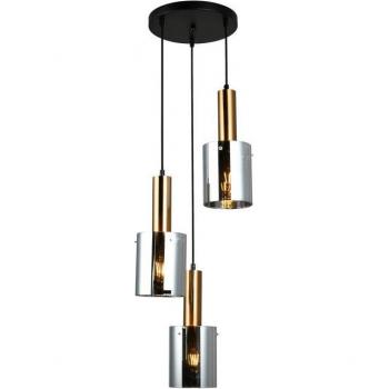 Lámpara colgante moderna Sardo de Italux, 3 luces, latón, vidrio con pantalla ahumada, casquillo E27