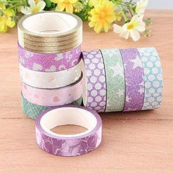 AUAUDATE 10pcs Brillo Patrón Washi Tape Cintas Adhesivo Bricolaje los artes Decorativos 1.5cmx3m