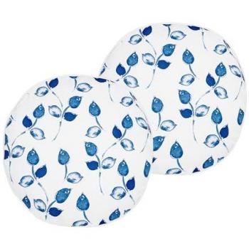 Conjunto de 2 Cojines de Jardín Redondos ⌀ 40 cm Motivo Hojas Blanco y Azul Poliéster Diseño Moderno