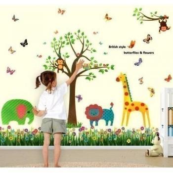 Walplus WS5031 Paquete combo de mariposas coloridas, hierba, más DF5071, adhesivo mural de animales, árbol, multicolor