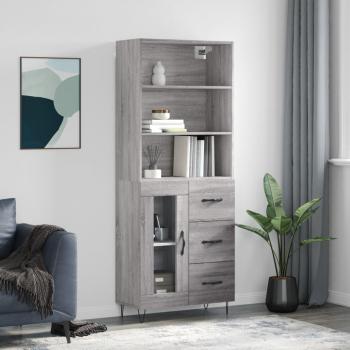 Aparador alto de madera contrachapada gris sonoma 69,5x34x180 cm
