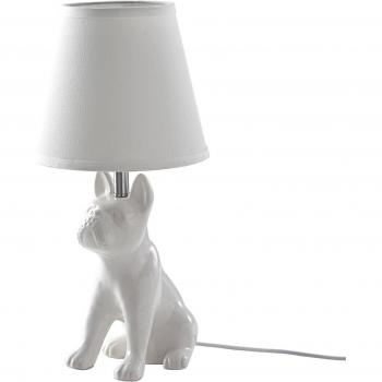 Lámpara de mesa Lindby Herry, blanca, cerámica, diseño de perro, 46,5 cm de altura, hecha de textura y tela (seda), para salón y comedor, con una llama E27